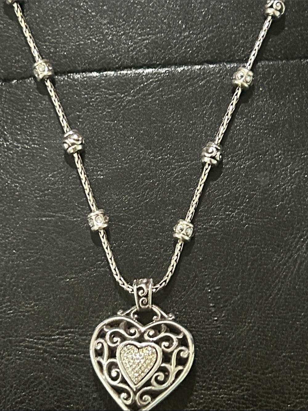 Brighton Reno Heart Filigree Necklace with Pave Center W/Tin